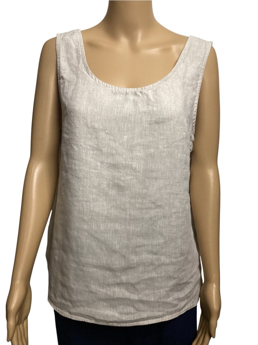 Amazhiyu 100% Natural Linen Scoop Neck Sleeveless Tank Top Light Oatmeal Flax XL
